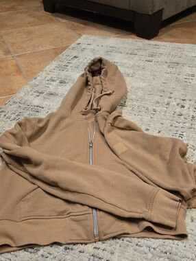 Women's ALO Zip-Up Hoodie Sweatshirt in Tan